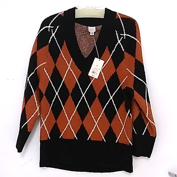 Ava & Viv Sweaters - Ava & Viv ladies argyle style sweater small orange, black  with white lines NWT
